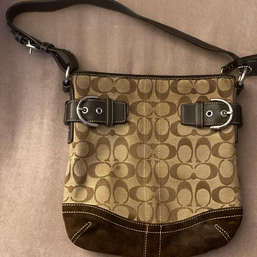 COACH No HO5M-3577 Purse Signature Brown Suede Handbag Excellent Condition